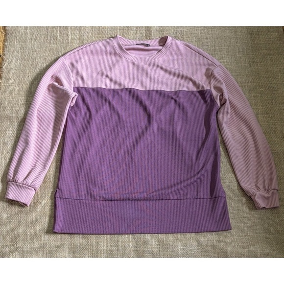 Tops - Ofeefan Dusty Pink Purple Ribbed Shirt Size Small Colorblock Casual Leisure